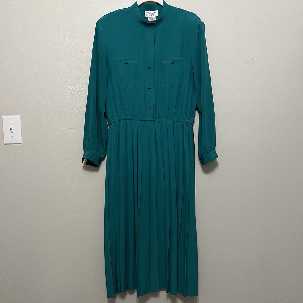 Vintage‎ Talbots Midi Pleated Kelly Green Dress Womens 16 Petite